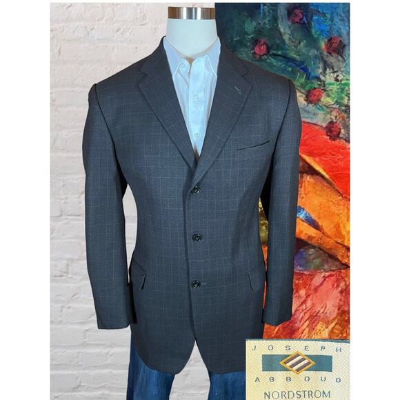 Joseph Abboud 44L Mens Charcoal Gray Gold Plaid Blazer Sport Coat Jacket - Picture 5 of 14